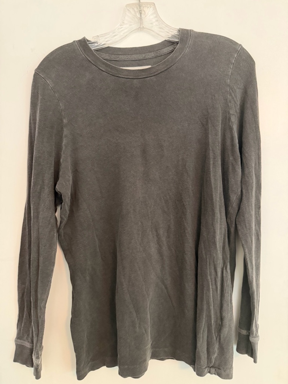 THE GREAT. Washed Charcoal Crew Neck long sleeved Tee gray black